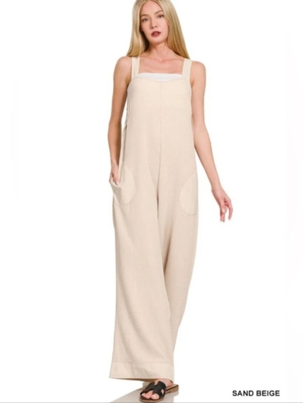 Zenana Sand Beige Wide-Leg Jumpsuit with Pockets. NWT Style : CP-3456Y